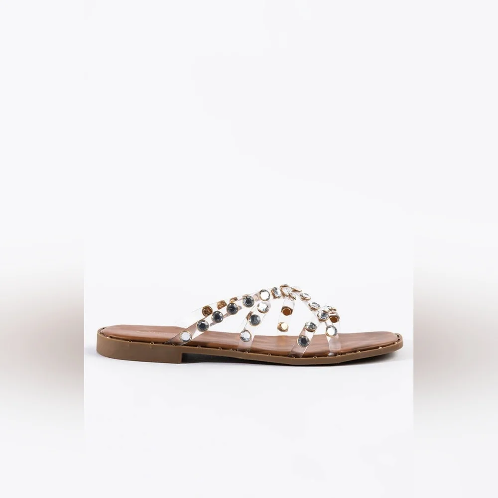 NWT AZALEA WANG All Day Long Flat Sandal In Clear PVC - Picture 3 of 7